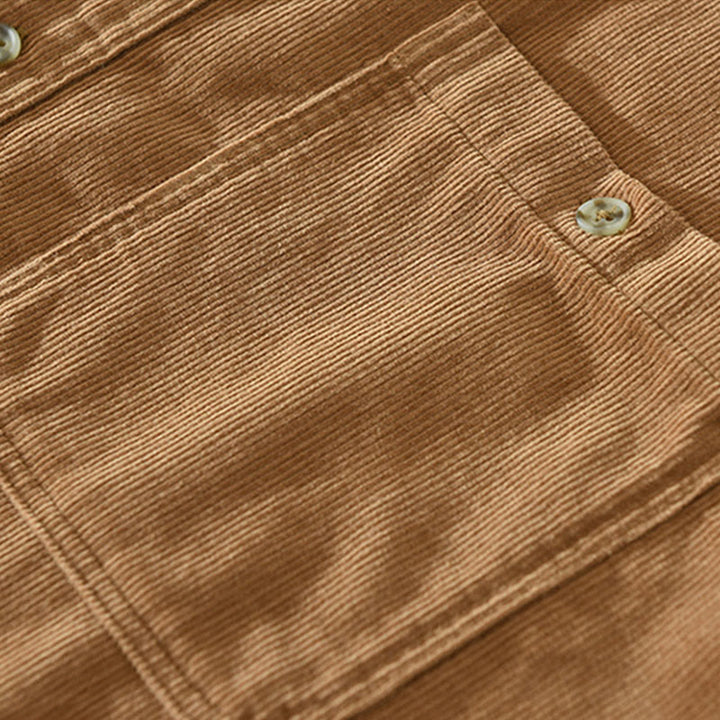 Camicia da uomo in velluto a coste di cotone a maniche lunghe con colletto rialzato, tasche decorative con bottoni e motivo Buddha Stones Fall - image 4