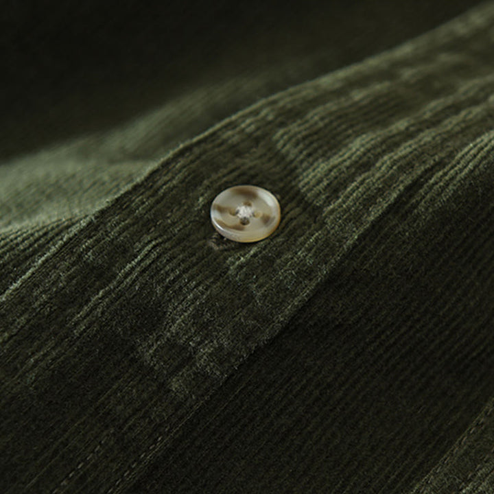 Camicia da uomo in velluto a coste di cotone a maniche lunghe con colletto rialzato, tasche decorative con bottoni e motivo Buddha Stones Fall - image 13