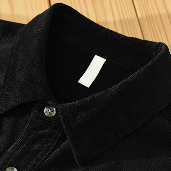 Camicia da uomo in velluto a coste di cotone a maniche lunghe con colletto rialzato, tasche decorative con bottoni e motivo Buddha Stones Fall - image 15