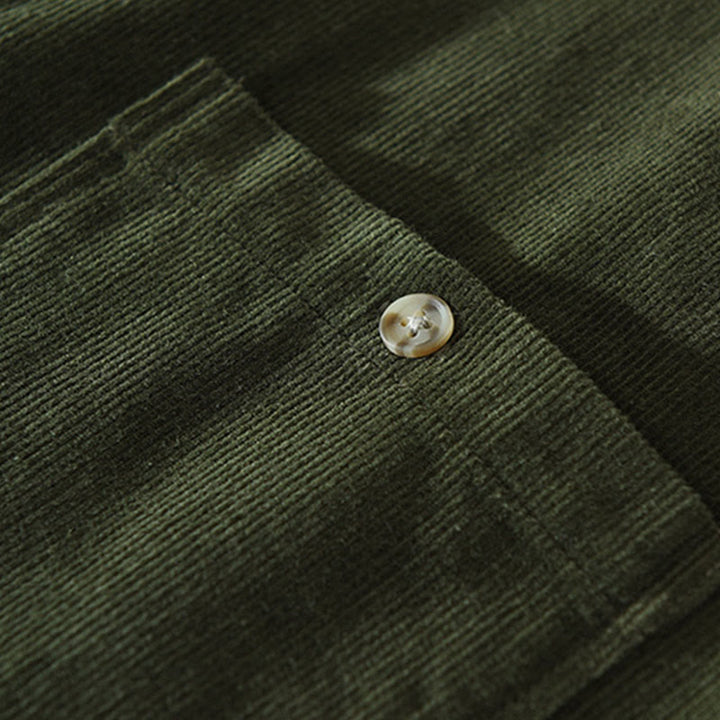 Camicia da uomo in velluto a coste di cotone a maniche lunghe con colletto rialzato, tasche decorative con bottoni e motivo Buddha Stones Fall - image 12
