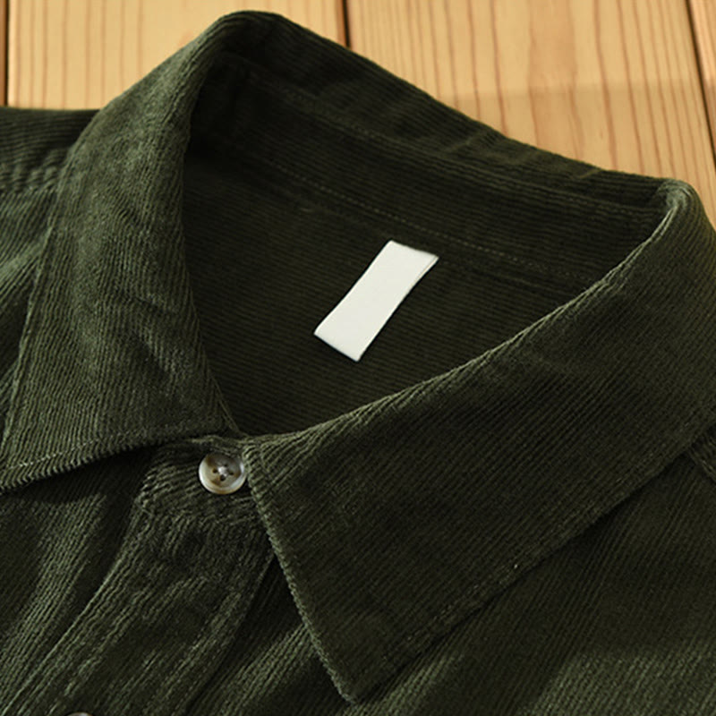 Camicia da uomo in velluto a coste di cotone a maniche lunghe con colletto rialzato, tasche decorative con bottoni e motivo Buddha Stones Fall - image 10