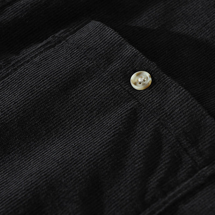 Camicia da uomo in velluto a coste di cotone a maniche lunghe con colletto rialzato, tasche decorative con bottoni e motivo Buddha Stones Fall - image 17