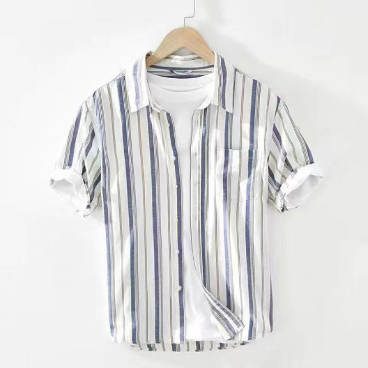Camicia da uomo in cotone con maniche lunghe, maniche a tre quarti, maniche corte, a righe autunnali, con tasche decorative e bottoni, motivo Buddha Stones - Maniche corte blu - US/UK/AU42, EU52 (3XL) - image 19