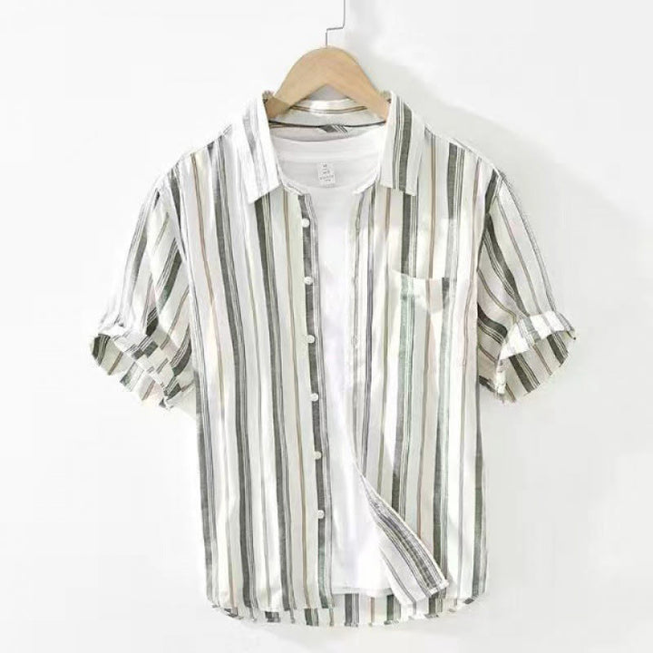 Camicia da uomo in cotone con maniche lunghe, maniche a tre quarti, maniche corte, a righe autunnali, con tasche decorative e bottoni, motivo Buddha Stones - Verde a maniche corte - US/UK/AU42, EU52 (3XL) - image 20