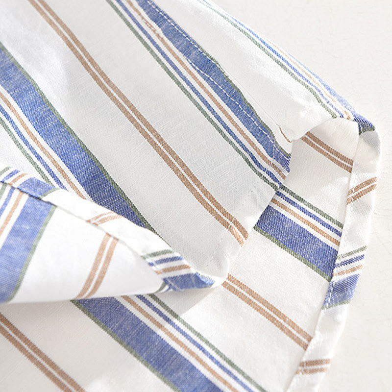 Camicia da uomo in cotone con maniche lunghe, maniche a tre quarti, maniche corte, a righe autunnali, con tasche decorative e bottoni, motivo Buddha Stones - image 9