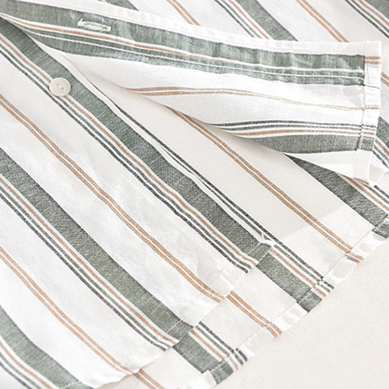 Camicia da uomo in cotone con maniche lunghe, maniche a tre quarti, maniche corte, a righe autunnali, con tasche decorative e bottoni, motivo Buddha Stones - image 15