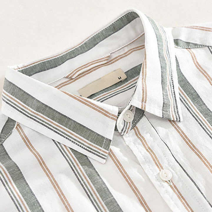 Camicia da uomo in cotone con maniche lunghe, maniche a tre quarti, maniche corte, a righe autunnali, con tasche decorative e bottoni, motivo Buddha Stones - image 13