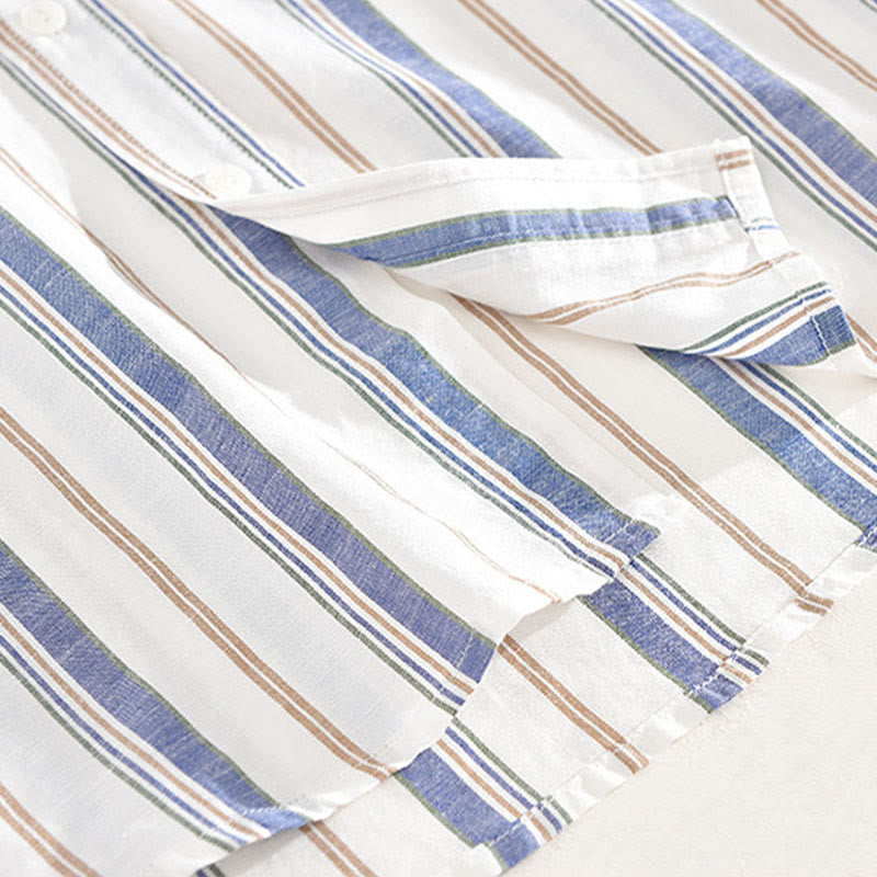 Camicia da uomo in cotone con maniche lunghe, maniche a tre quarti, maniche corte, a righe autunnali, con tasche decorative e bottoni, motivo Buddha Stones - image 8