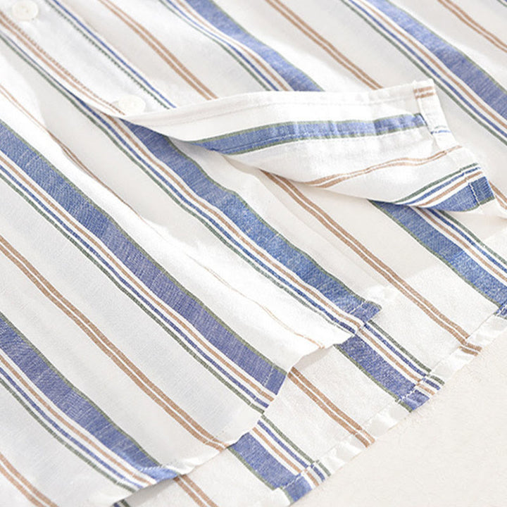 Camicia da uomo in cotone con maniche lunghe, maniche a tre quarti, maniche corte, a righe autunnali, con tasche decorative e bottoni, motivo Buddha Stones - image 8