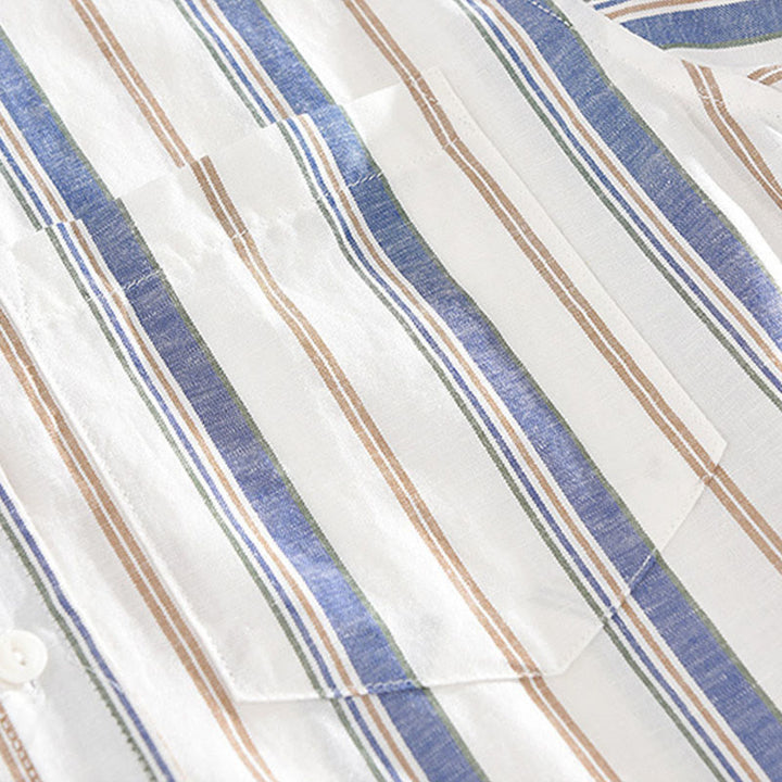 Camicia da uomo in cotone con maniche lunghe, maniche a tre quarti, maniche corte, a righe autunnali, con tasche decorative e bottoni, motivo Buddha Stones - image 6