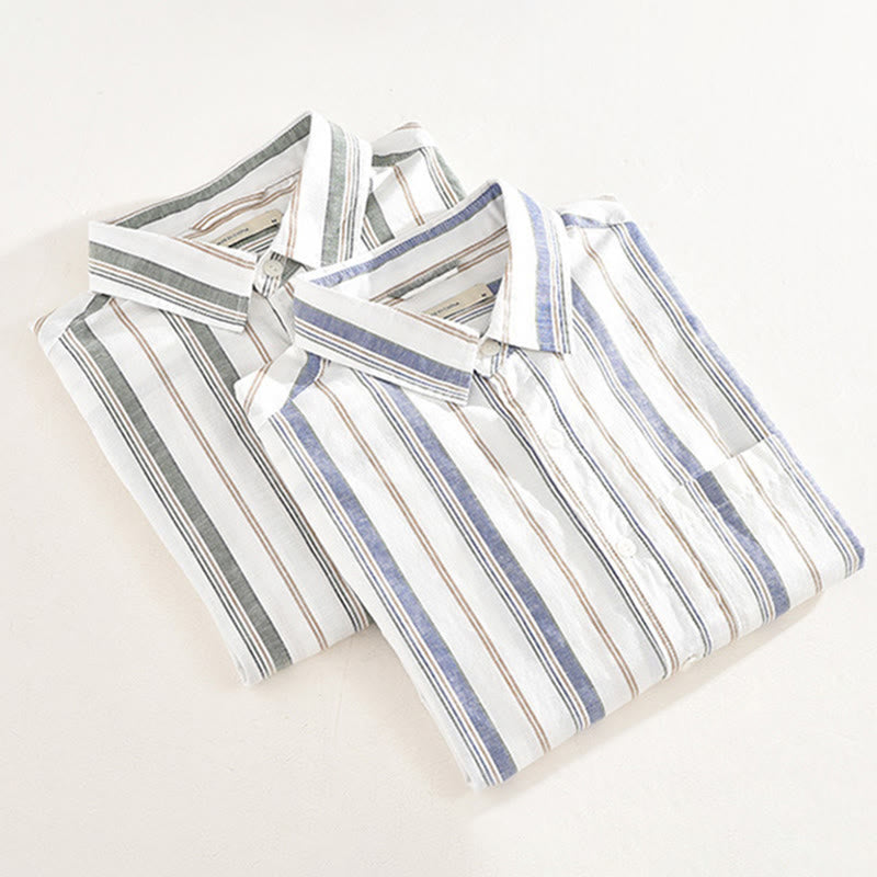 Camicia da uomo in cotone con maniche lunghe, maniche a tre quarti, maniche corte, a righe autunnali, con tasche decorative e bottoni, motivo Buddha Stones - image 18