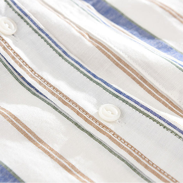 Camicia da uomo in cotone con maniche lunghe, maniche a tre quarti, maniche corte, a righe autunnali, con tasche decorative e bottoni, motivo Buddha Stones - image 7