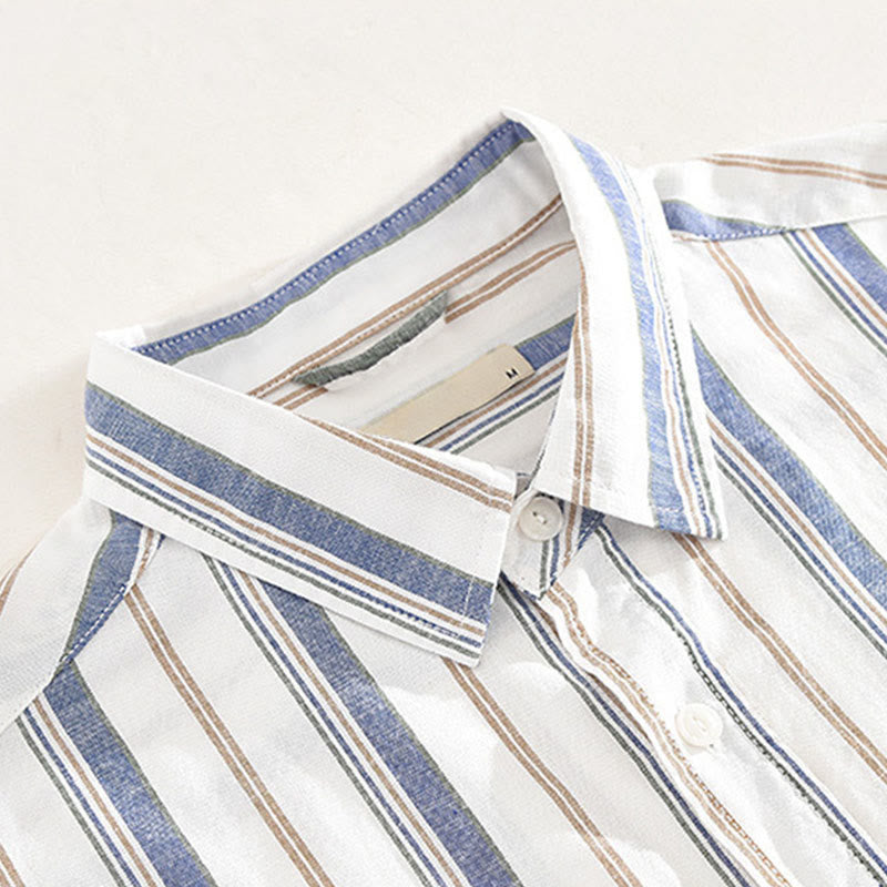 Camicia da uomo in cotone con maniche lunghe, maniche a tre quarti, maniche corte, a righe autunnali, con tasche decorative e bottoni, motivo Buddha Stones - image 3