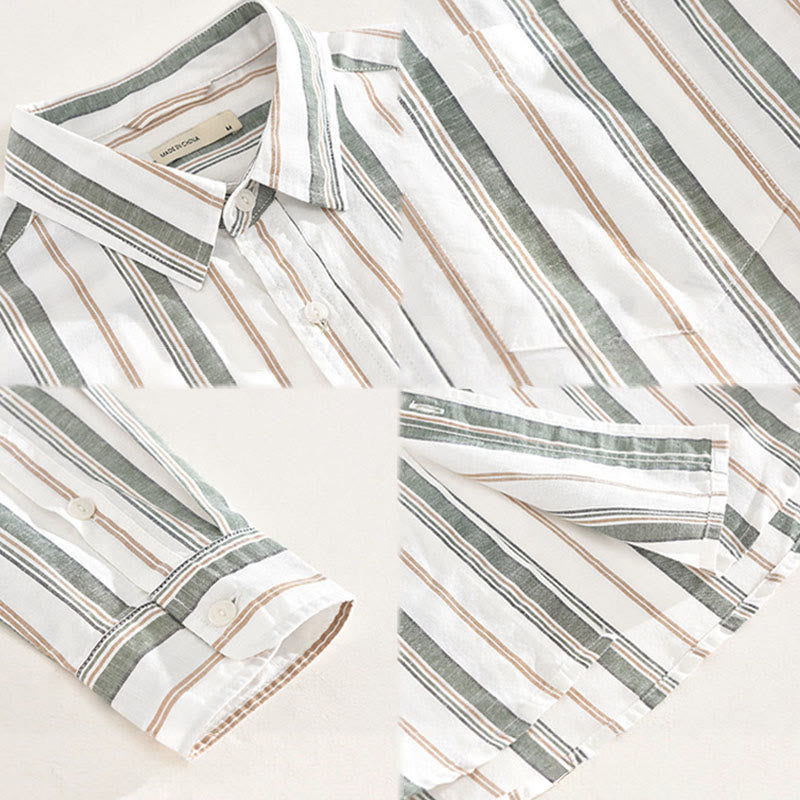 Camicia da uomo in cotone con maniche lunghe, maniche a tre quarti, maniche corte, a righe autunnali, con tasche decorative e bottoni, motivo Buddha Stones - image 17