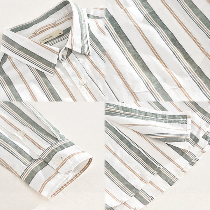 Camicia da uomo in cotone con maniche lunghe, maniche a tre quarti, maniche corte, a righe autunnali, con tasche decorative e bottoni, motivo Buddha Stones - image 17