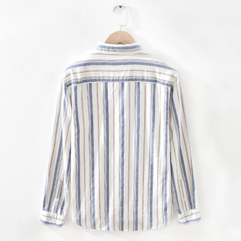 Camicia da uomo in cotone con maniche lunghe, maniche a tre quarti, maniche corte, a righe autunnali, con tasche decorative e bottoni, motivo Buddha Stones - image 2