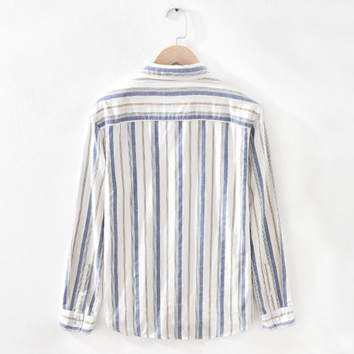 Camicia da uomo in cotone con maniche lunghe, maniche a tre quarti, maniche corte, a righe autunnali, con tasche decorative e bottoni, motivo Buddha Stones - image 2