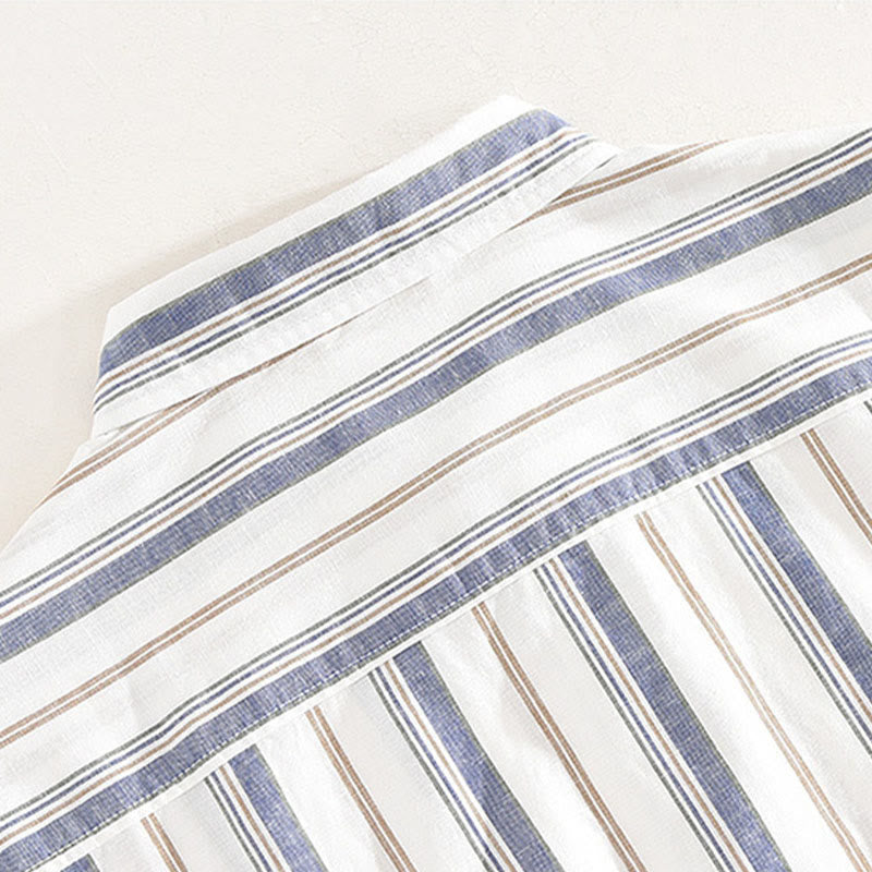 Camicia da uomo in cotone con maniche lunghe, maniche a tre quarti, maniche corte, a righe autunnali, con tasche decorative e bottoni, motivo Buddha Stones - image 4