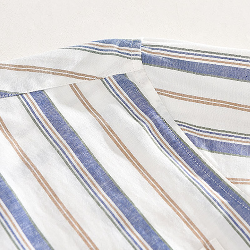 Camicia da uomo in cotone con maniche lunghe, maniche a tre quarti, maniche corte, a righe autunnali, con tasche decorative e bottoni, motivo Buddha Stones - image 5