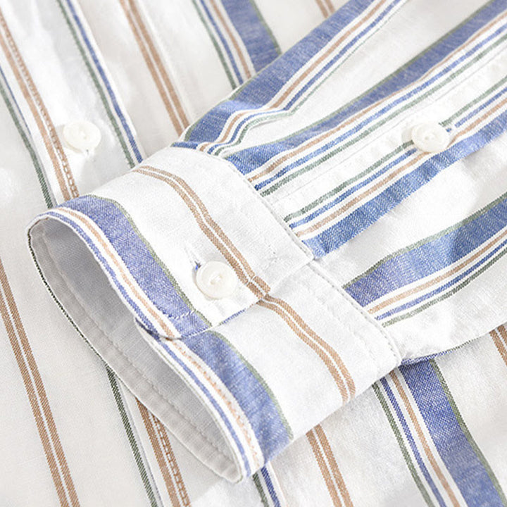 Camicia da uomo in cotone con maniche lunghe, maniche a tre quarti, maniche corte, a righe autunnali, con tasche decorative e bottoni, motivo Buddha Stones - image 10