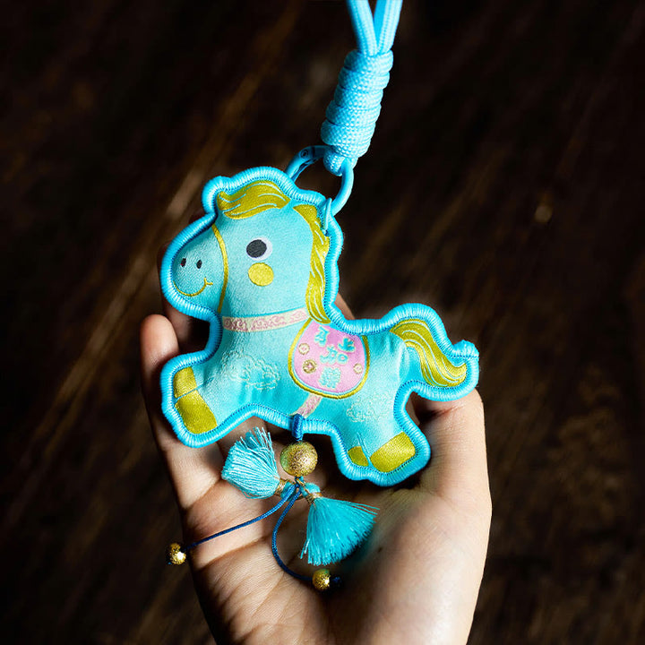 Portachiavi Buddha Stones, anno del cavallo, vari colori, ricamo, nappa, prosperità - Cavallo blu (dimensioni: 9*8 cm) - image 7