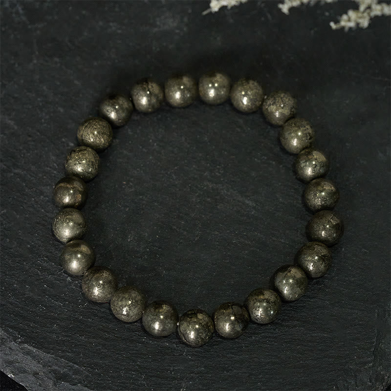 Bracciale Buddha Stones, perle rotonde di pirite, fiducia e abbondanza - Pirite (circonferenza del polso: 15-16 cm) - image 0
