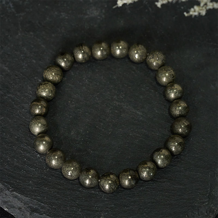 Bracciale Buddha Stones, perle rotonde di pirite, fiducia e abbondanza - Pirite (circonferenza del polso: 15-16 cm) - image 0