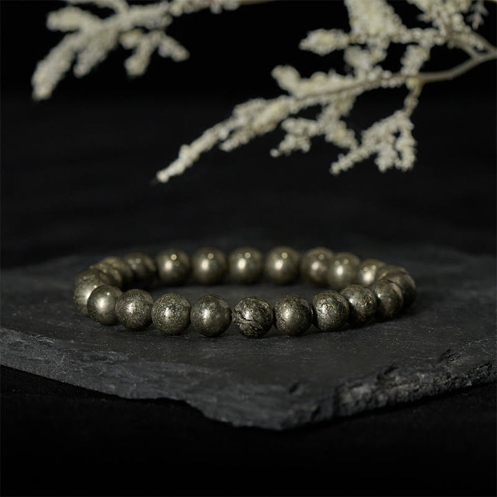 Bracciale Buddha Stones, perle rotonde di pirite, fiducia e abbondanza - image 1