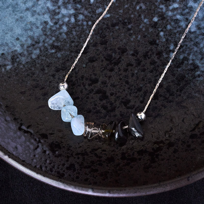 Collana con ciondolo Buddha Stones, ossidiana nera, quarzo fumé, granato, acquamarina, quarzo fragola, cristallo rosa, forza - image 1