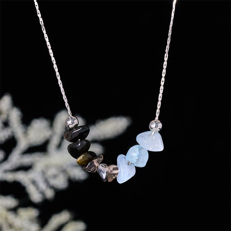 Collana con ciondolo Buddha Stones, ossidiana nera, quarzo fumé, granato, acquamarina, quarzo fragola, cristallo rosa, forza - Ossidiana nera, quarzo fumé, acquamarina - image 0