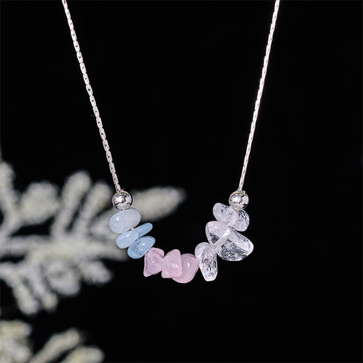 Collana con ciondolo Buddha Stones, ossidiana nera, quarzo fumé, granato, acquamarina, quarzo fragola, cristallo rosa, forza - Cristallo rosa acquamarina - image 8