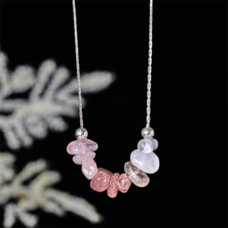 Collana con ciondolo Buddha Stones, ossidiana nera, quarzo fumé, granato, acquamarina, quarzo fragola, cristallo rosa, forza - Quarzo Fragola - image 20