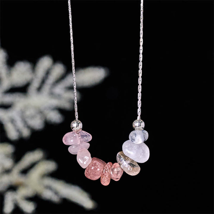 Collana con ciondolo Buddha Stones, ossidiana nera, quarzo fumé, granato, acquamarina, quarzo fragola, cristallo rosa, forza - Quarzo Fragola - image 20