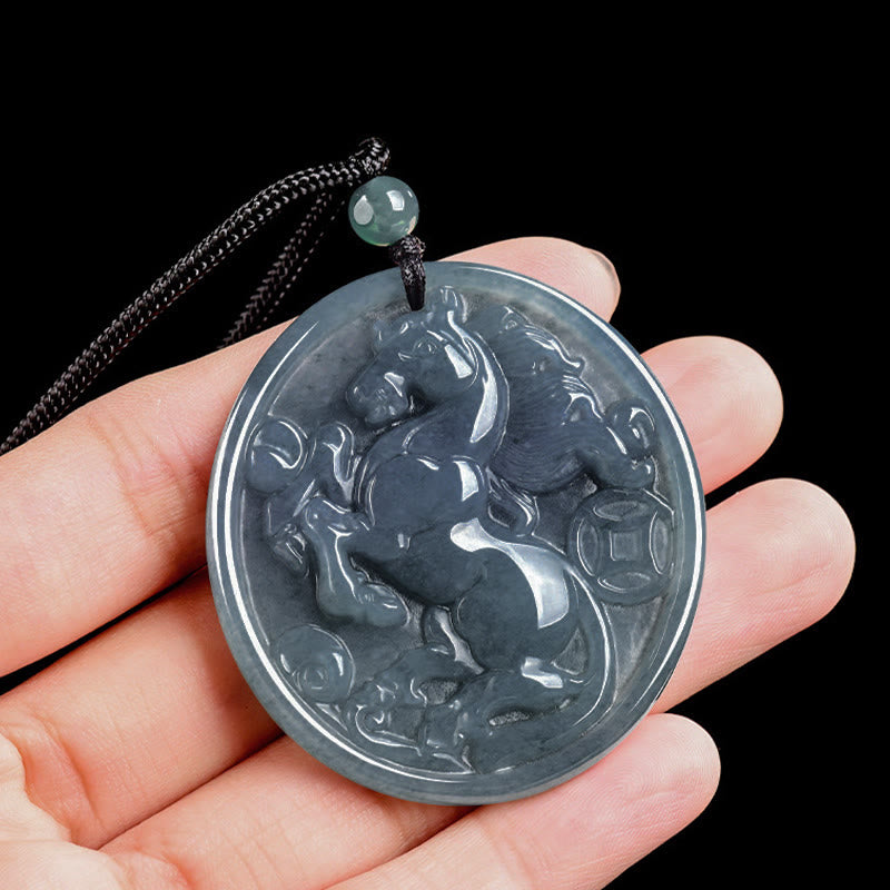 Buddha Stones Anno del Cavallo Giada Fortuna Abbondanza Collana Pendenti - image 8