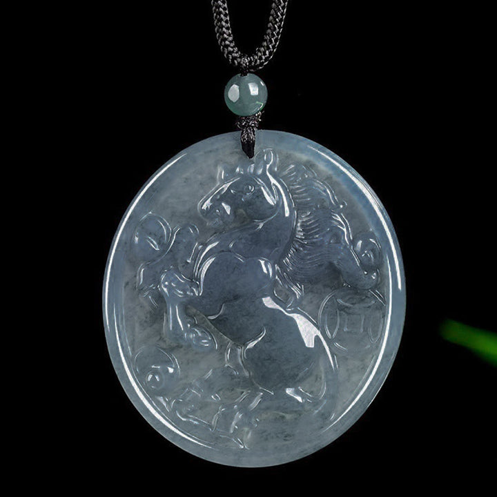 Buddha Stones Anno del Cavallo Giada Fortuna Abbondanza Collana Pendenti - image 2