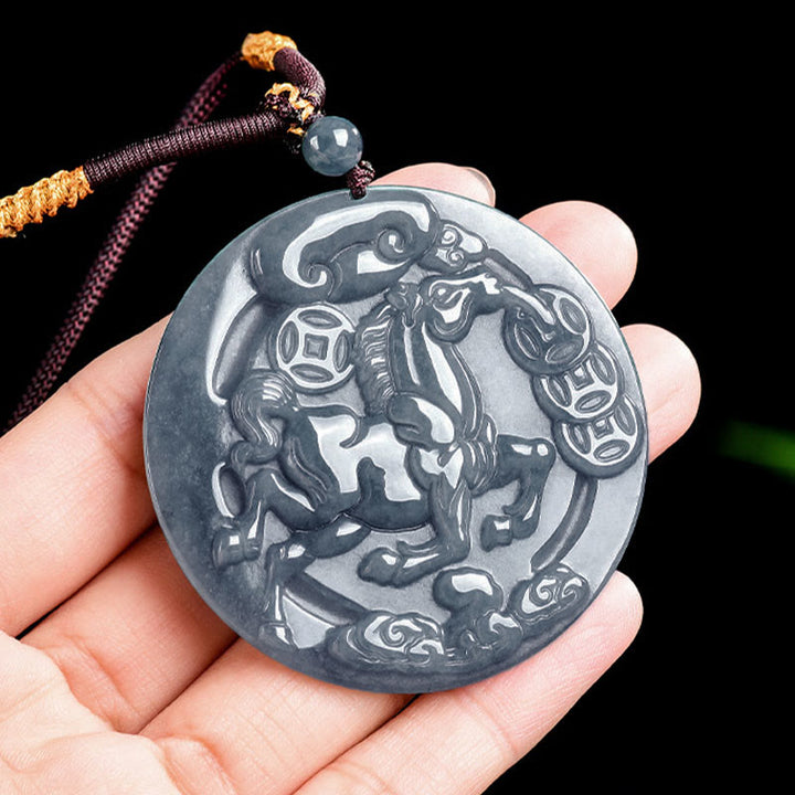 Buddha Stones Anno del Cavallo Giada Prosperità Abbondanza Collana Pendenti - image 3