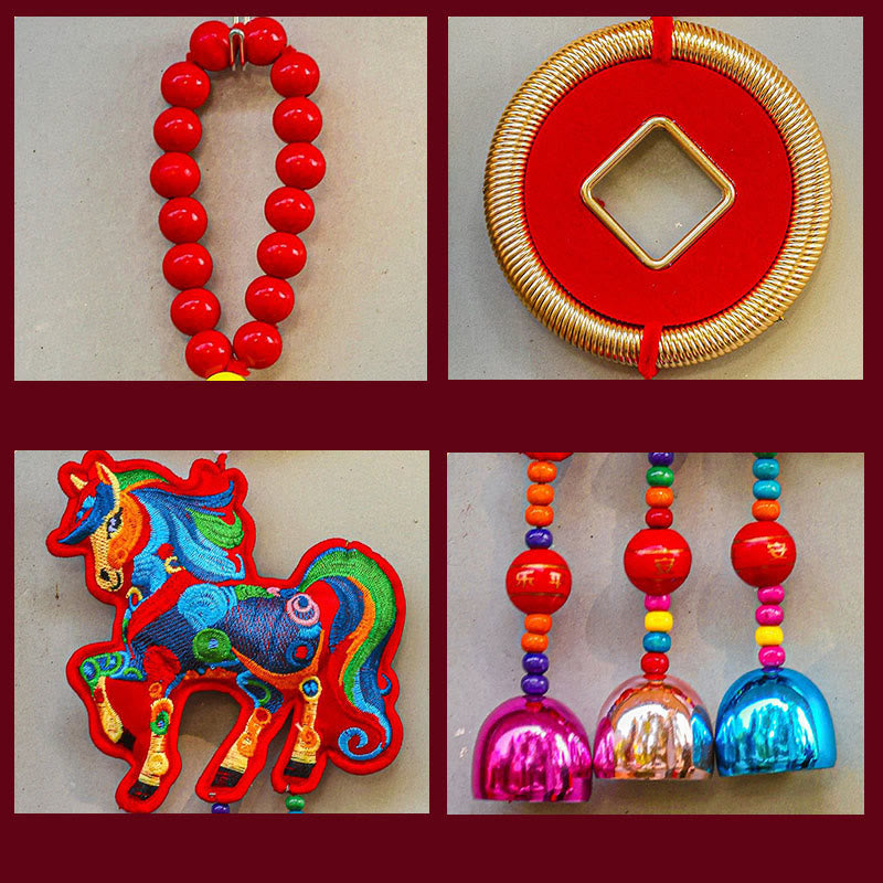 Buddha Stones Ricamo Anno del Cavallo Borsa per Soldi Zucca Monete di Rame Campana Ciondolo Successo Decorazione da Appendere - image 20
