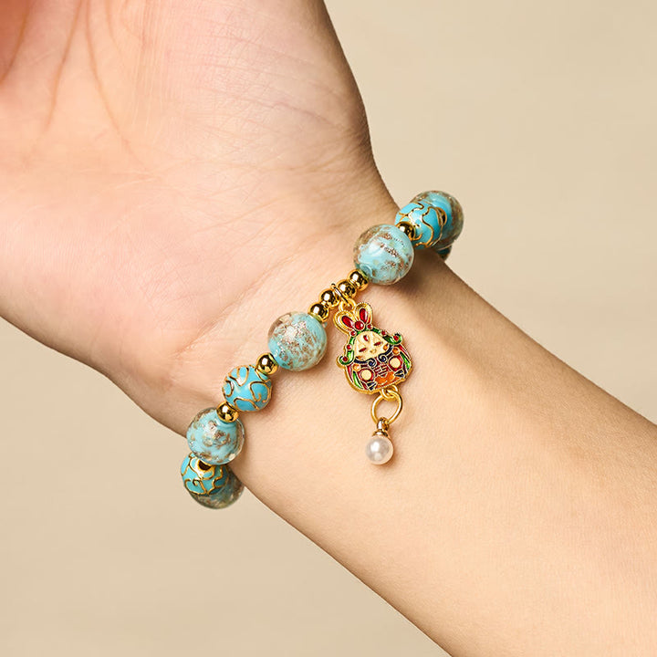 Braccialetto portafortuna in vetro Liuli con coniglio Buddha Stones - image 4