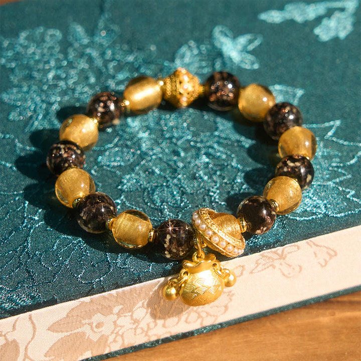 Braccialetto di benedizioni in vetro Liuli con carattere Fu Buddha Stones - image 2