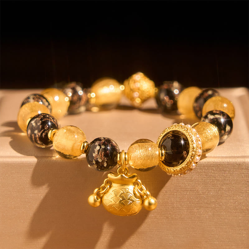 Braccialetto di benedizioni in vetro Liuli con carattere Fu Buddha Stones - image 1