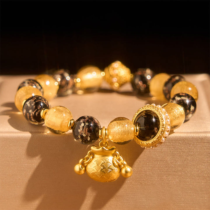 Braccialetto di benedizioni in vetro Liuli con carattere Fu Buddha Stones - image 1