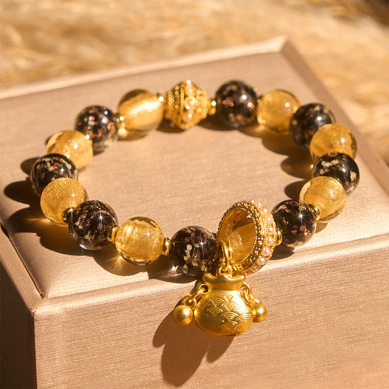 Braccialetto di benedizioni in vetro Liuli con carattere Fu Buddha Stones - Personaggio Fu in vetro Liuli (circonferenza del polso: 15-16 cm) - image 0