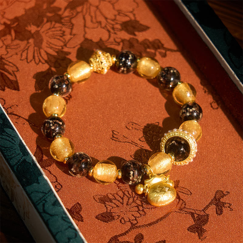 Braccialetto di benedizioni in vetro Liuli con carattere Fu Buddha Stones - image 3
