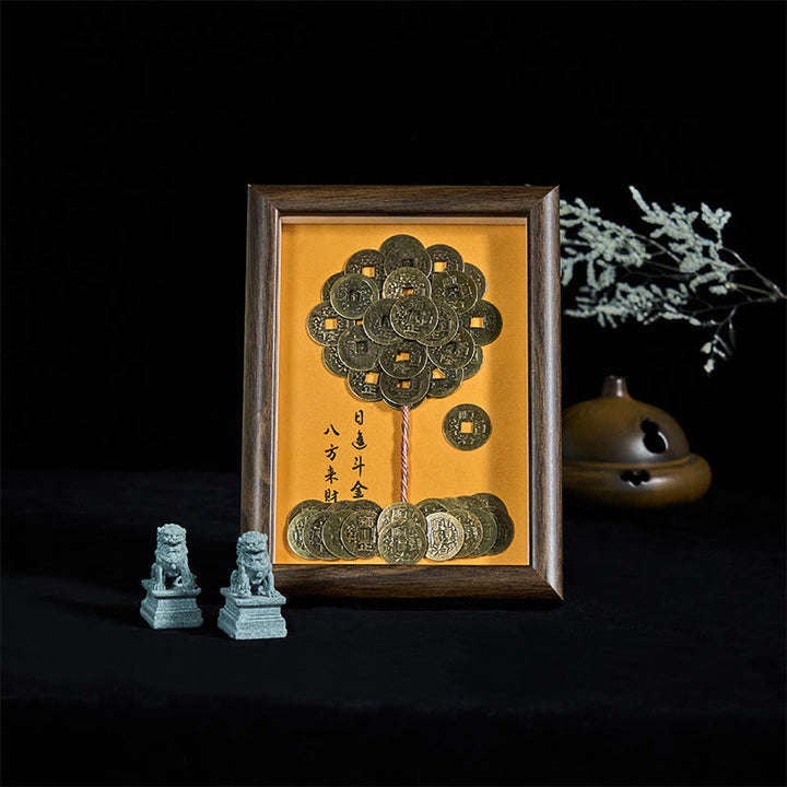 Buddha Stones, cinque monete dell'imperatore, albero, attrazione, fortuna, protezione, cornice per foto, ornamento, arredamento per la casa - image 1