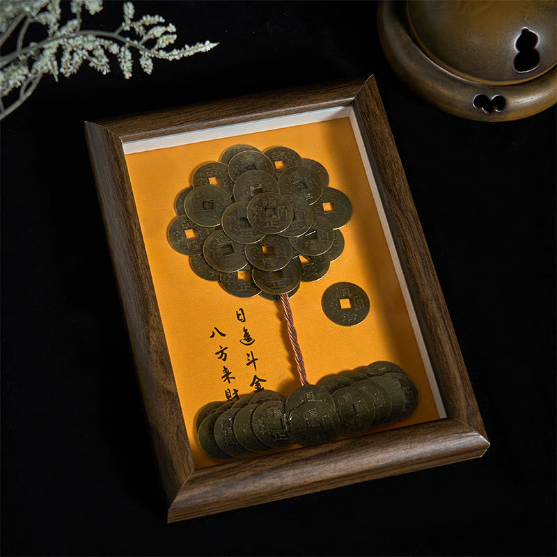 Buddha Stones, cinque monete dell'imperatore, albero, attrazione, fortuna, protezione, cornice per foto, ornamento, arredamento per la casa - image 3