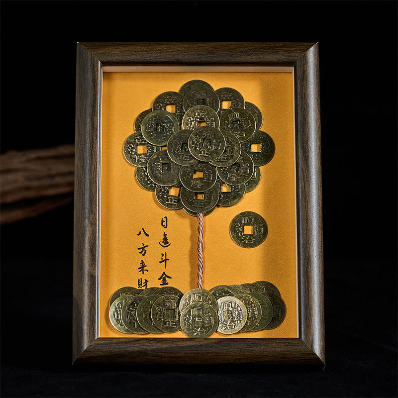 Buddha Stones, cinque monete dell'imperatore, albero, attrazione, fortuna, protezione, cornice per foto, ornamento, arredamento per la casa - Albero delle cinque monete dell'imperatore - image 0