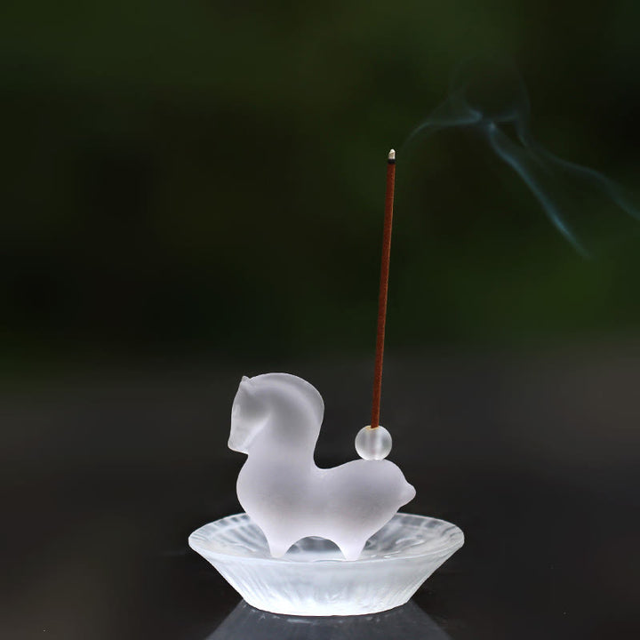 Buddha Stones Anno del Cavallo Baccello di Loto Foglia di Loto Liuli Opera d'Arte di Cristallo Decorazione Energetica per la Casa e l'Ufficio - Cavallo con foro per incenso e cuscinetto per baccello di loto - image 22