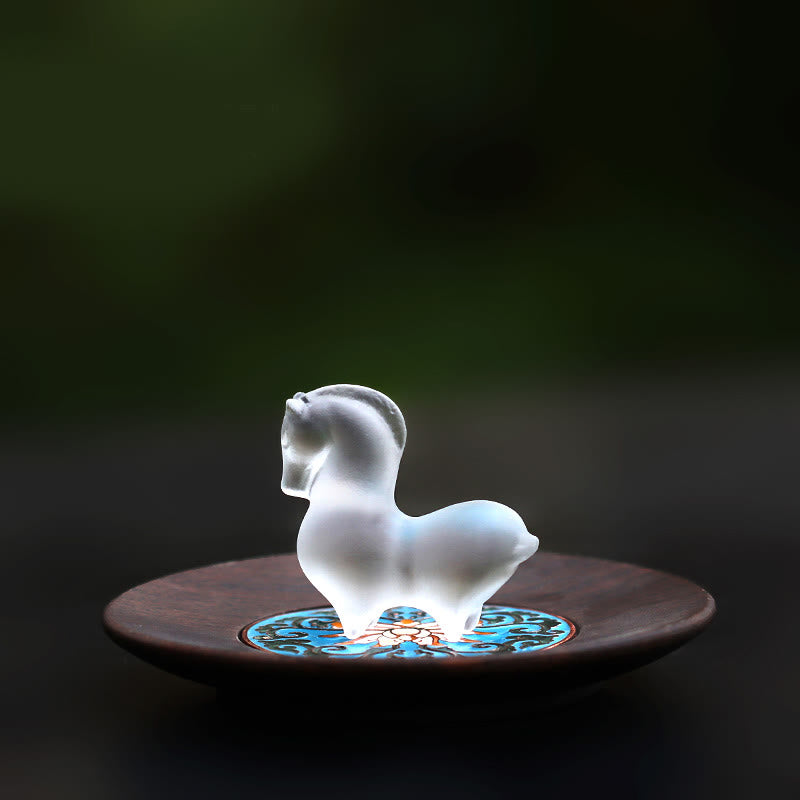 Buddha Stones Anno del Cavallo Baccello di Loto Foglia di Loto Liuli Opera d'Arte di Cristallo Decorazione Energetica per la Casa e l'Ufficio - Tappetino per cavalli e legno - image 7