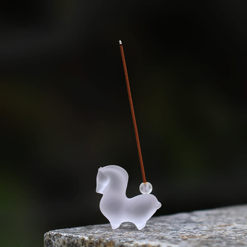 Buddha Stones Anno del Cavallo Baccello di Loto Foglia di Loto Liuli Opera d'Arte di Cristallo Decorazione Energetica per la Casa e l'Ufficio - Cavallo con foro per incenso 4,5*2*4,2 cm - image 17