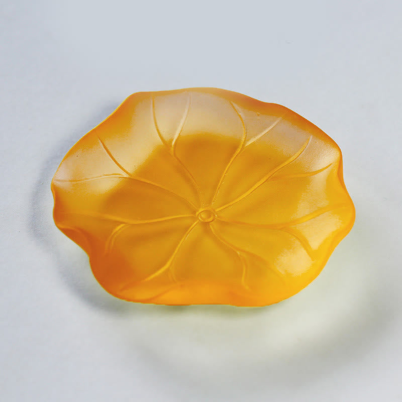 Buddha Stones Anno del Cavallo Baccello di Loto Foglia di Loto Liuli Opera d'Arte di Cristallo Decorazione Energetica per la Casa e l'Ufficio - Cuscinetto di foglie di loto arancione 7,5*1,5 cm - image 14